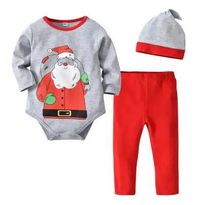 Комбинезон для новорожденных и маленьких девочек, длинные штаны с Санта Клаусом, шапочка, 3 предмета, мой первый Комплект рождественских нарядов, новогодний костюм для мальчиков - Цвет: Gray