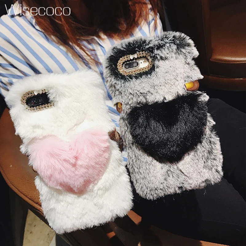 

Cute p20lite Warm Fur Case For Huawei P20 Pro P8 P9 Lite Mate 9 10 Nova 3 3i 3e Hairy Rhinestone Heart Plush Cover Soft Celular