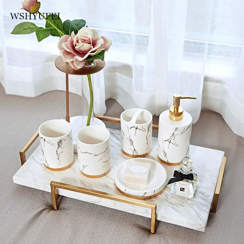 

Set Marble Grain Northern Europe Ceramics Tooth Cleaners Brush One 's Teeth Cup Gargle Cup Shower Room Toilet Toilets Suit