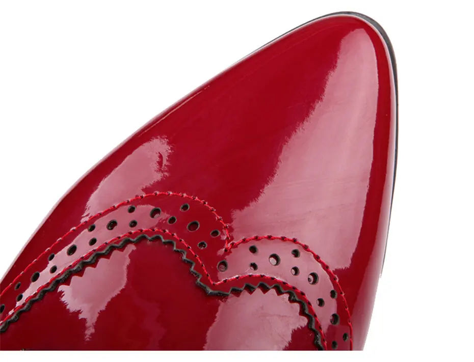 Туфли на плоской подошве, размеры 34-43 женские туфли-оксфорды в британском стиле, из лакированной кожи, с острым носком, повседневные, офисные, вечерние, на шнуровке, красные, винтажные женские броги