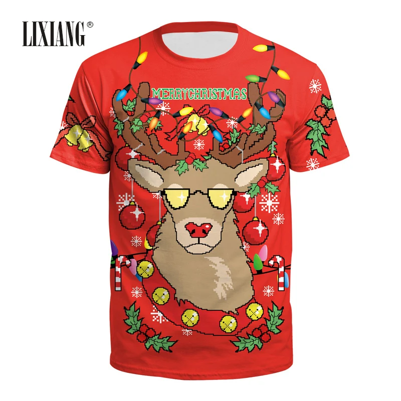 

New European and American Bighead Santa Claus Digital Printed Christmas Clothes Baitie Loose T-shirt Onesies for adults