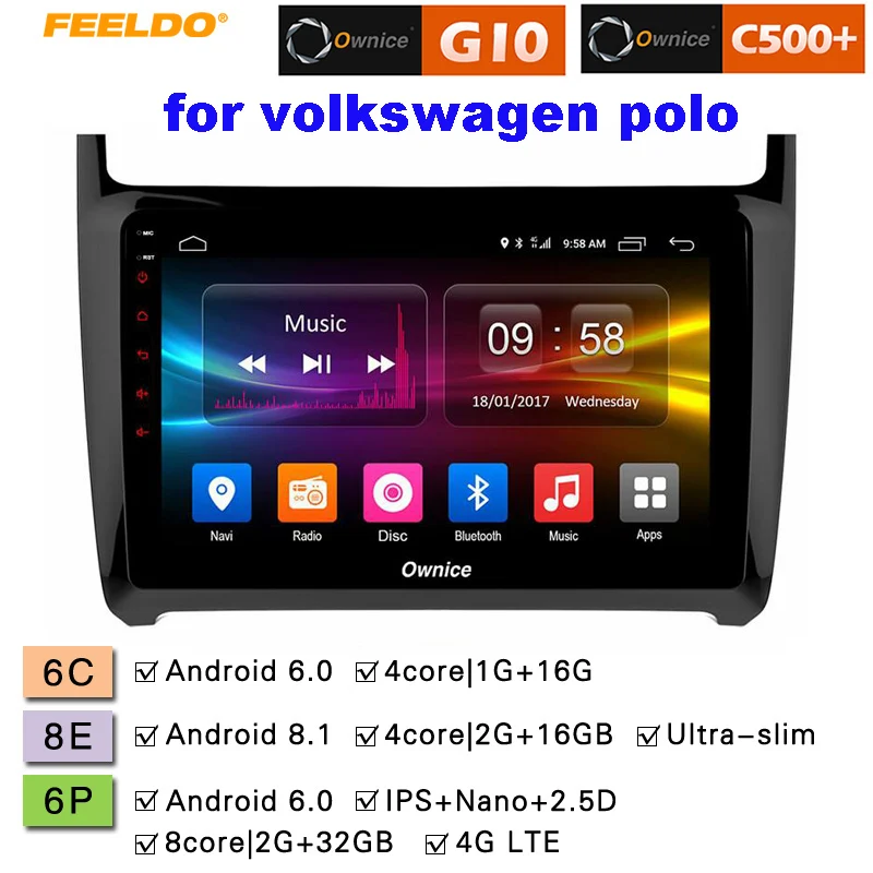 

FEELDO 9 " Android 6.0 4-Core/DDR3 1G/16G/Support 4G Dongle Car Media Player With GPS/FM/AM RDS Radio For Volkswagen Polo