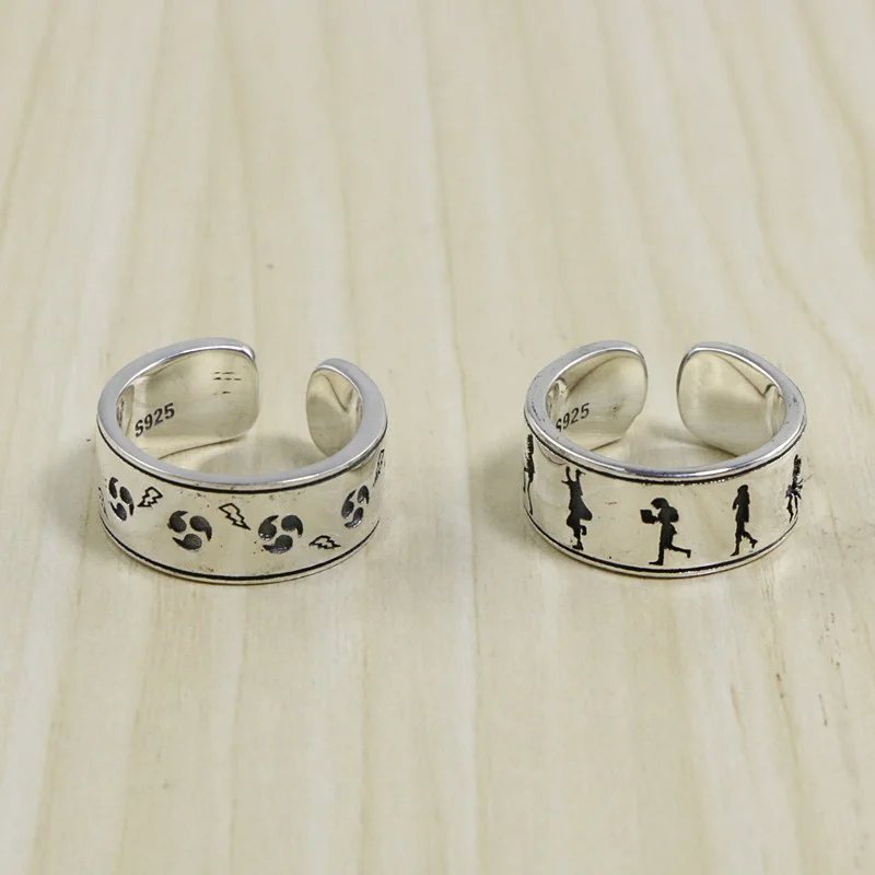 

Bold Sterling Silver 925 Cartoon Band Rings For Men Women Oxide Thai Silver Ring Simple Band Cool Personality 925 Silver Rings