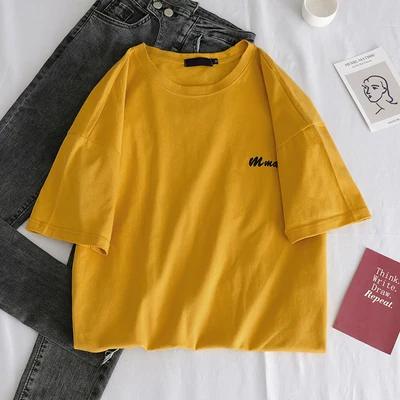 Корейская кавайная футболка в полоску, новая модная одежда для женщин, летние футболки, топы с вышивкой в стиле 90, футболка для девочек, Harajuku, уличная одежда - Цвет: Xian 611 huang