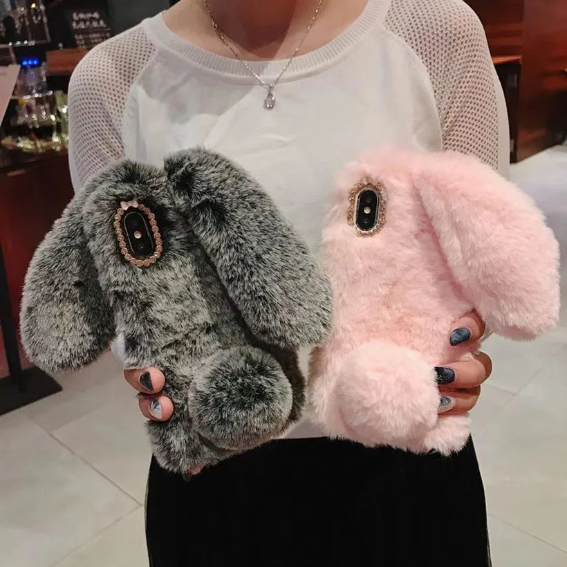 

Rabbit Fur Case For Huawei P30 Pro Mate 20 Lite 10 P8 P9 P10 P20 Lite Mini Pro 2017 P Smart Plus Nova 3i 3 3E 4 Case Cover Capa