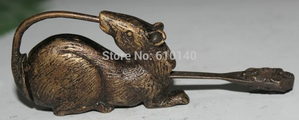 

China Chinese Fengshui Bronze Zodiac Year Mouse Statue Door lock up Key