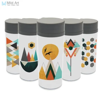 

BPA Free Plastic Insulated With Lid 300ml Kids Water Bottles Modern Abstract Colorful Geometric Shape Mountains Sun Drinkware