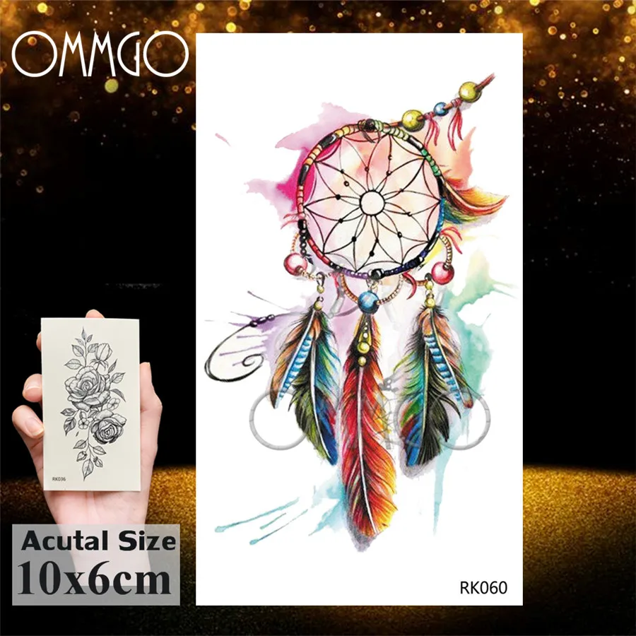 OMMGO Tribal Dream Catcher перо Временные татуировки стикер красочные хны на заказ татуировки боди-арт руки водонепроницаемые фальшивые татуировки