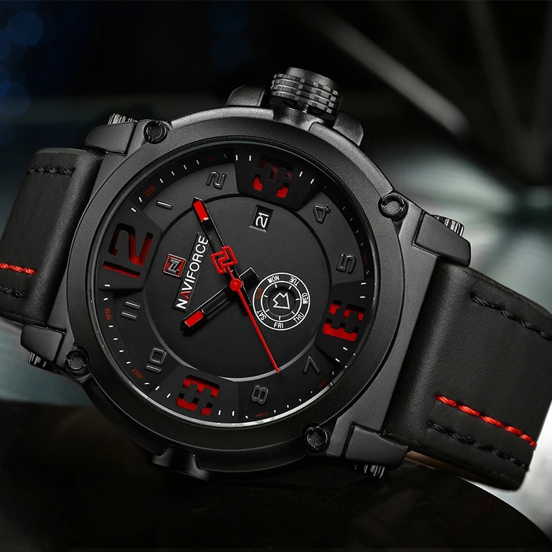 Skup NAVIFORCE męskie zegarki Top marka luksusowe Sport zegarek kwarcowy skórzany pasek zegar mężczyźni zegarek wodoodporny relogio masculino 9099