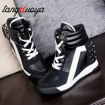 

Women Spring casual Platform Vulcanized Shoes Lace Up Casual Footwear Female Fashion Increasing Height Rivet Shoes women