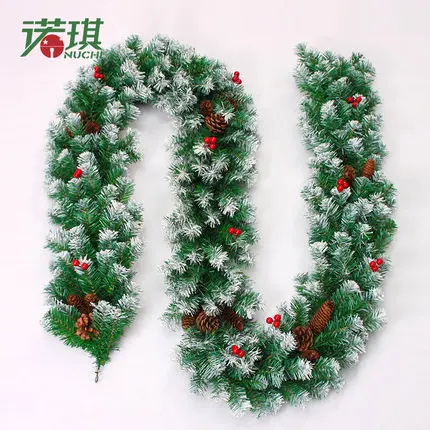 2.7m Christmas garland green with snow pine cone red fruits Christmas