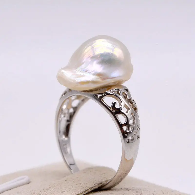 Персонализированное кольцо в стиле барокко. Белый барочный жемчуг. Кольцо из серебра 925 пробы. Ретро увеличенное кольцо. Для женщин кольцо с жемчугом