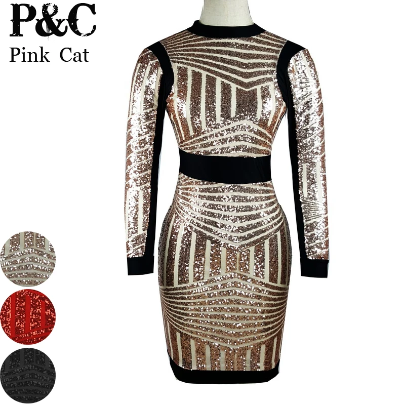 Buy Cheap 2016 New Rose Gold Sequin Bandage Dress Sexy Long Sleeve Office Patchwork Pencil Midi Dress Sexy Club Night Bodycon Dresses