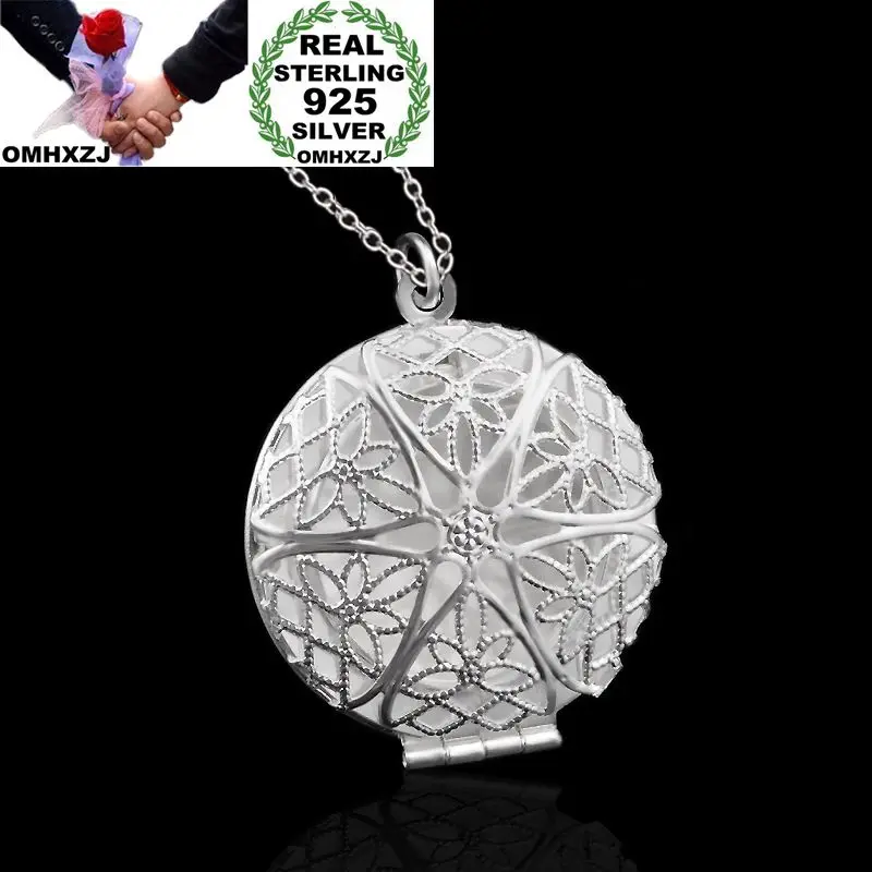

OMHXZJ Wholesale Personality Fashion Woman Girl Party Gift Silver Hollow Round 925 Sterling Silver Charm Pendant Necklace CH74