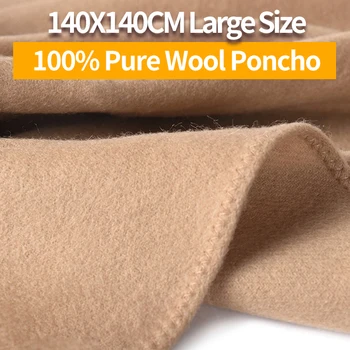 

Winter 100% Pure Wool Poncho Pashmina Women Blanket Large Wraps Poncho and Cape Thicken Natural Wool Warm Scarf for Female Stole