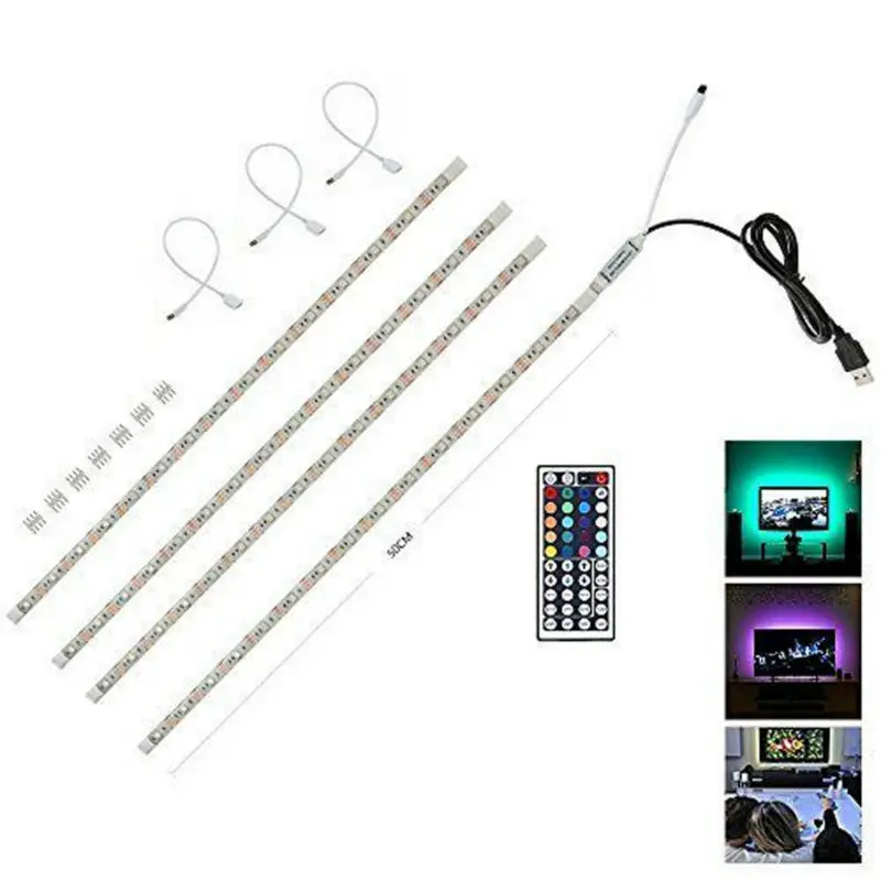 Водонепроницаемый 4X50 см 2x50 см+ 2x100 см 5 В USB RGB светодиодный светильник 5050 SMD светодиодный Сказочный светильник ТВ задний светильник ing Kit пульт дистанционного управления 44key