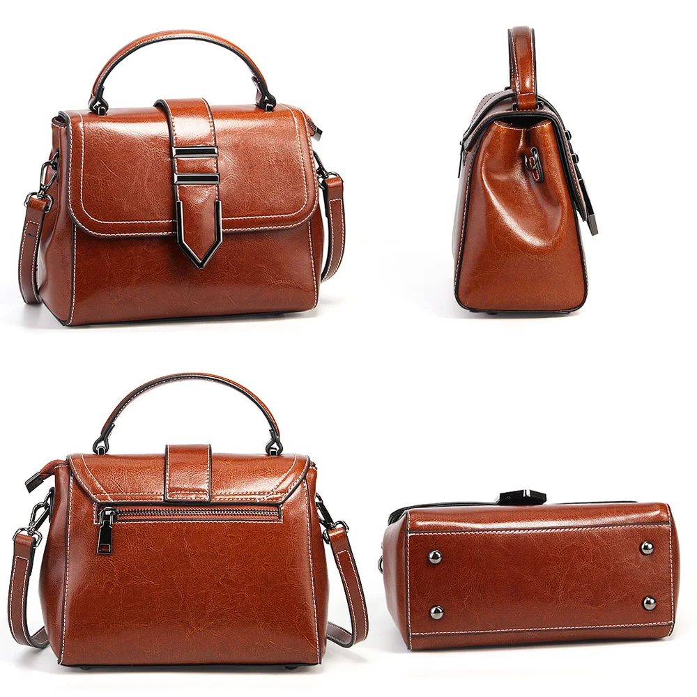 Zency خمر النساء حقيبة يد 100% حقيقية جاكيت جلدي-مقبض حمل حقيبة الرجعية البني عالية الجودة سيدة Crossbody رسول محفظة