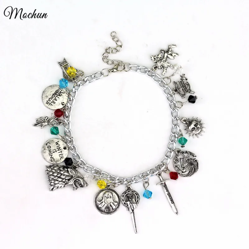 

MQCHUN Game of Thrones unisex charm bracelet Hand of the King Targaryen Dragon Badge Winter Is Coming wolf Drop Shipping