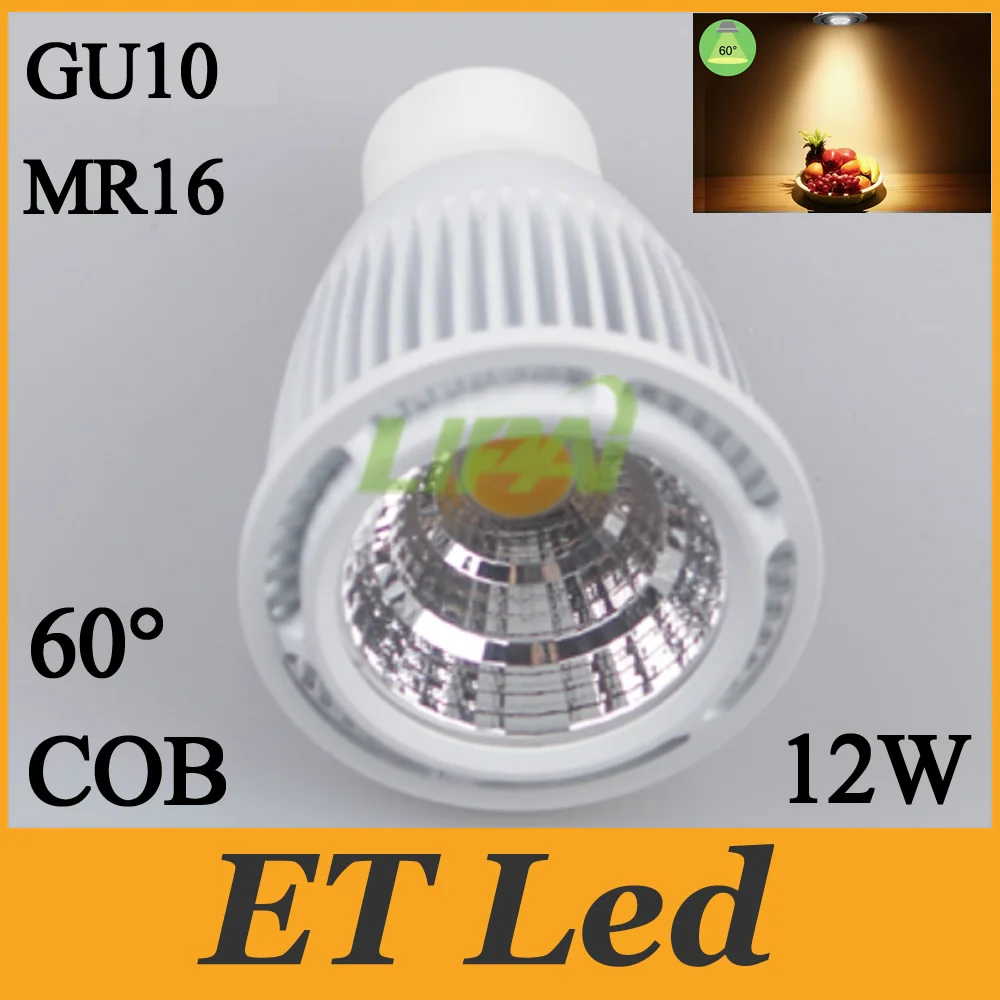 

12W Led Dimmable Cob Spotlight Bulb Light GU10 MR16 White/Silver Shell Warm White / Cool White /Nature White 60 Angle CE&ROHS UL