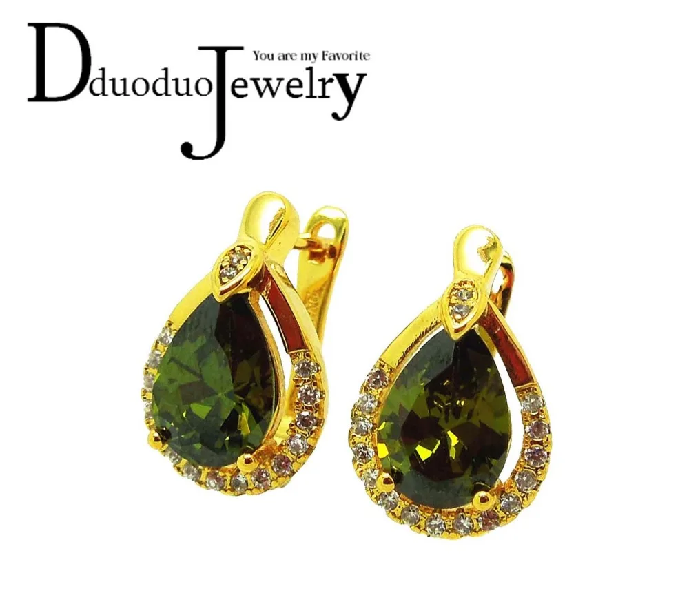 

Engagement Earings for Women 24K Yellow Gold-Color Hoop Earring Olive green Zirconia Fashion Wedding Jewelry Earrings E-801