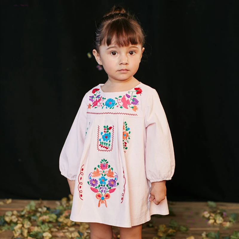 Nouveau Automne Bebe Fille Coton Espagnol Style Robe Boheme Vacances Robe Broderie Floral Casual Robe Infantile Filles Vetements Aliexpress