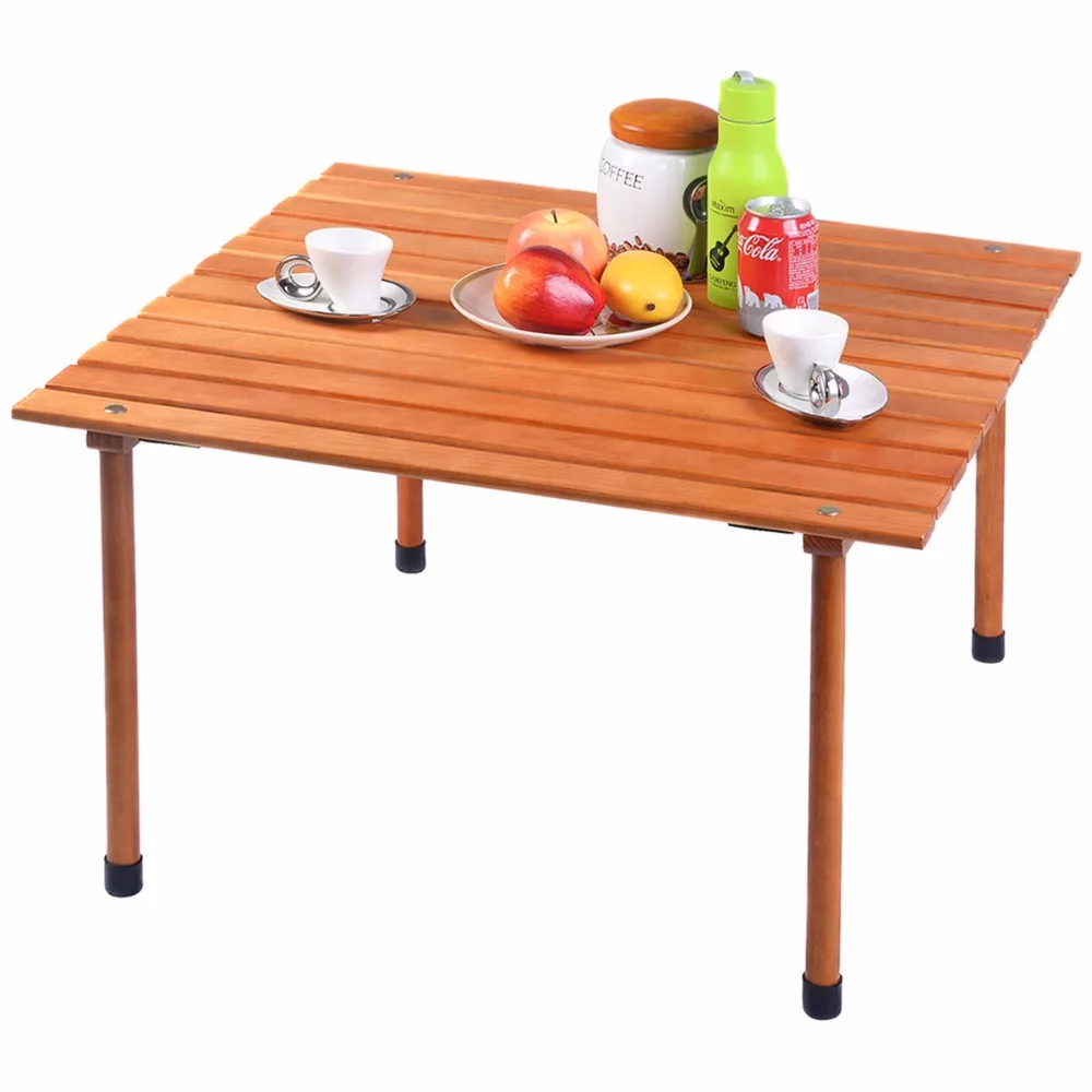 Goplus Folding Roll Up Table Portable Indoor Outdoor Picnic Party Dining Camp Tables Modern Wood Desk Home Furniture OP3558