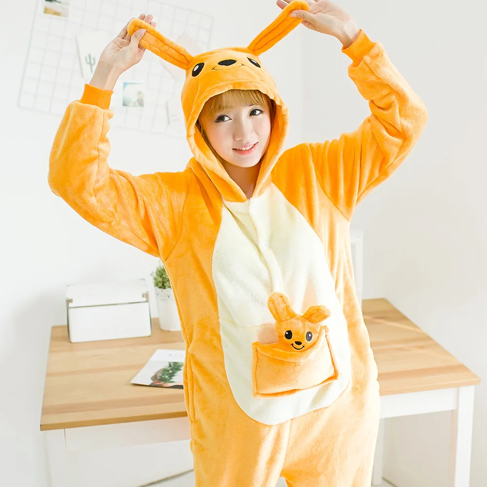 Взрослые Kigurumi Пижама кенгуру комплекты детская одежда для сна с животным костюм