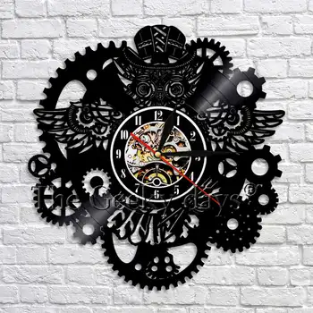 

Steampunk Vinyl Record Wall Clock Owl Steampunk Furniture Steampunk Owl Ornaments Decor Gothic Gears Wall Art Decor Gifts
