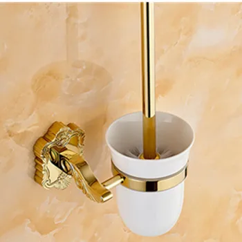 

Bathroom Accessories PVD-GOLD Brass Toilet Brush Holder Brush Cup Kit Set
