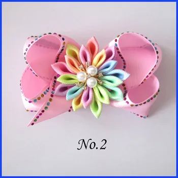 

2 BLESSING Girl Rhinestone Rainbow 4.5" Shine ABC Hair Bow Clip Flower