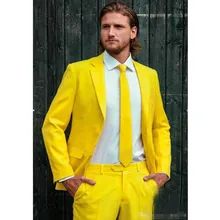 Custom Made Fashion Groom Tuxedos Yellow One Button Notch Lapel Men Suits Male Business Casual Solid Color(Jacket+Pants)