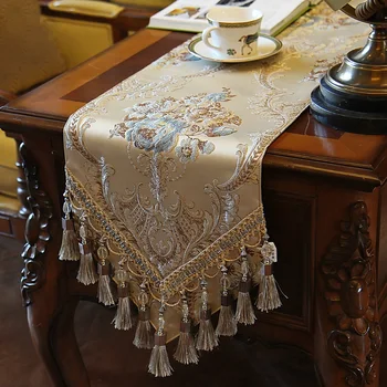 

Fashion Amazing Imitated Silk Fabric Blue Jacquard Rural table runner Lace Luxury Table flag New year's special offer just 1pc
