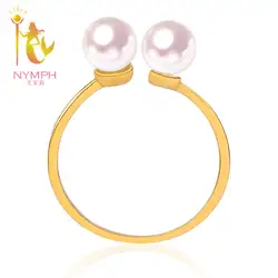 Бренд Нимфа натуральный японский AKoya кольцо, 18 К жемчужное кольцо желтого золота для женщин J111