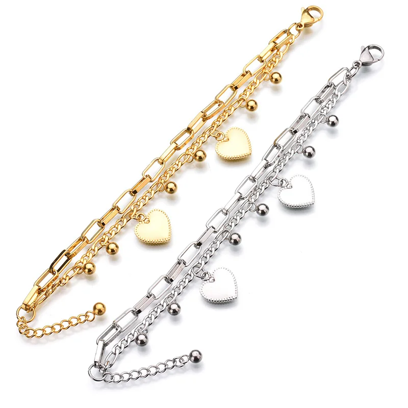 Trendy-Personality-Jewelry-Multilayer-Extension-Chain-Bead-Heart-Gold-Color-Bead-Stainless-Steel-Bracelets-For-Women (3)