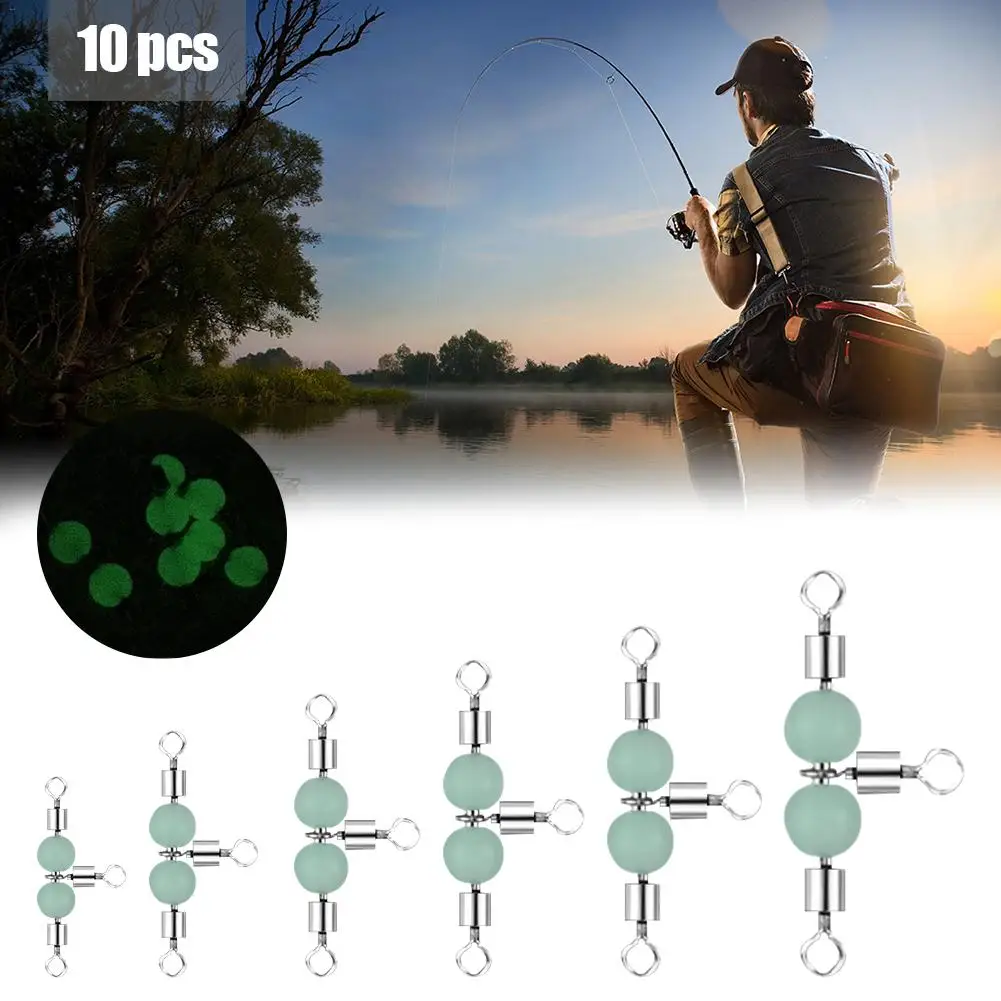 

10PCS Fishing Swivels 3 Way Glow Beads Swivels Fishing Barrel Triple Swivels T-Turn Swivels Tackle Bifurcation Ring Accessories
