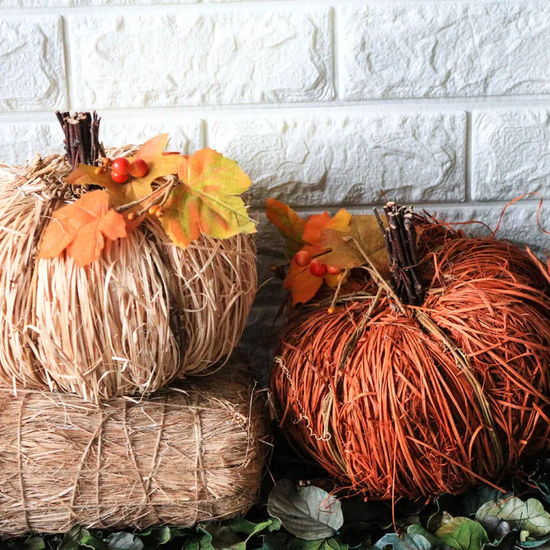 Осенние украшения для дома фестиваль урожая вечерние украшения из натурального ротанга тыквы ручной работы тыквы Осенние декорации Хэллоуин Декор