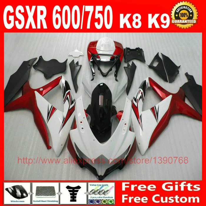 Комплект обтекателей под заказ для Suzuki GSXR600 GSXR 750 08 09 10 Белый Черный Красный ABS