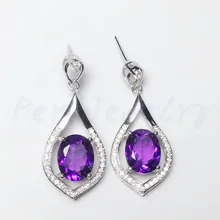 Натуральный аметист в форме капли серьги Природный натуральный аметист 925 серебро 1.8ct* 2шт драгоценный камень# TF18100103