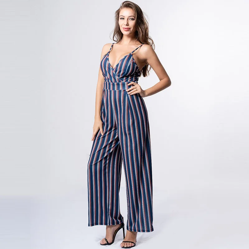 Wide Leg Jumpsuits Women 2019 New Sleeveless V Neck Striped Jumpsuit Overalls Lace Up Cut Out Jumpsuits Rompers Wide Leg Jumpsuits Women 2019 New Sleeveless V Neck Striped Jumpsuit Overalls Lace Up Cut Out Jumpsuits Rompers