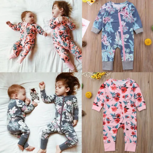 

Girls Floral Print Newborn Baby Clothes Long Sleeve Toddler Romper Jumpsuit Casual Outfits Cotton Zip Autumn Kids Girl