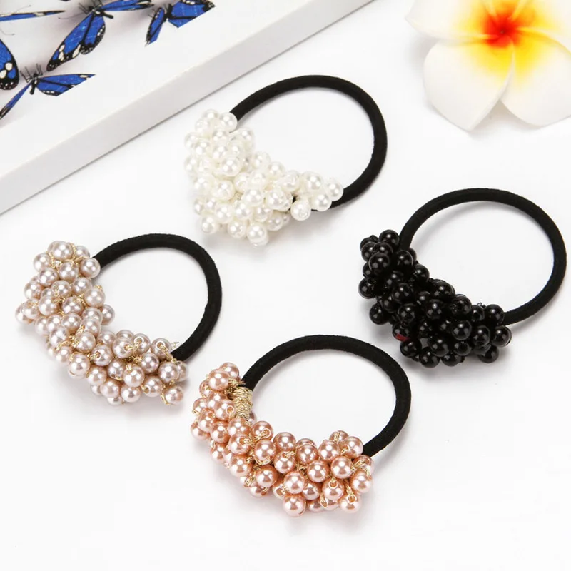 

Fashion Women Hair Accessories Pearls Beads Headbands Ponytail Holder Girls Scrunchies Elastic Hair Bands Rubber Rope Headdress