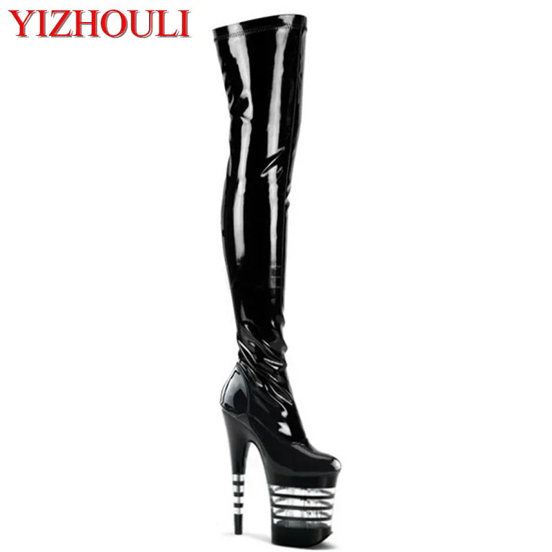 Mujeres Zapatos Tacón Decoración Alto Alto Cremallera Black Negro De Plataforma Estilo Cm Raya Se matte Botas 20 Las Pintura Con La Rodilla wAwEqSr
