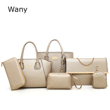 

6 pcs/set Women's new handbag composite bag fashion Diamond lattice shoulder bag Bags Embossed female handbags