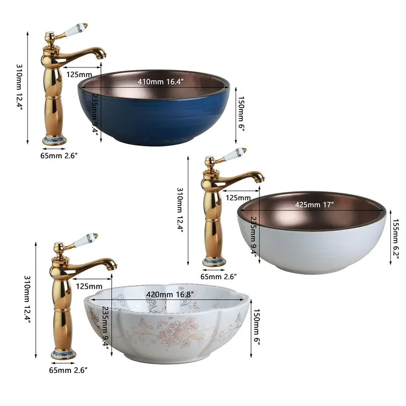 Белый Арт керамический сосуд раковина для ванной комнаты Золотой полированный чайник Носик Ванная комната кран дизайн золото внутри смеситель кран