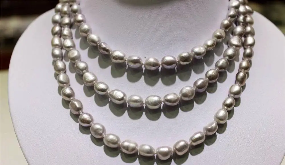 

long freshwater pearl necklace Light Gray Baroque 9x11mm 120cm metal clasp