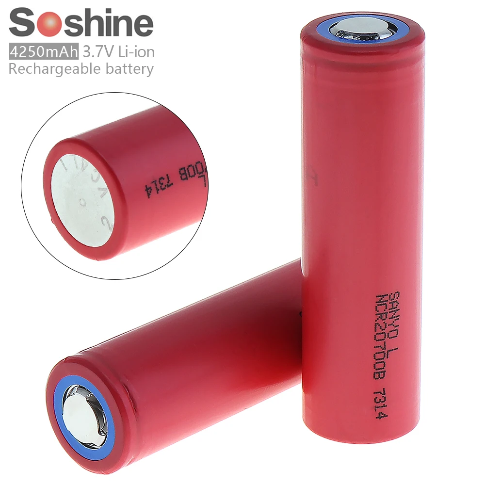 

2pcs Soshine 18650 Battery NCR20700B 4250mAh 3.7V Li-ion Rechargeable Battery with Safety Relief Valve for Flashlight Headlamp