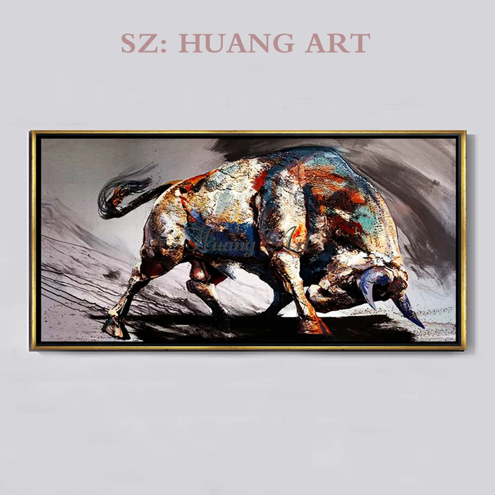 Hand-painted oil paintings of modern minimalist black and white bull cattle fortune living room hall aisle background picture Hand-painted oil paintings of modern minimalist black and white bull cattle fortune living room hall aisle background picture
