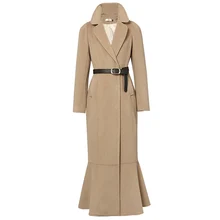 Размера плюс 2XL Винтаж Для женщин, длинное шерстяное пальто, новинка зимы, Подчеркивающая фигуру Русалка пальто из шерсти и синтетического волокна