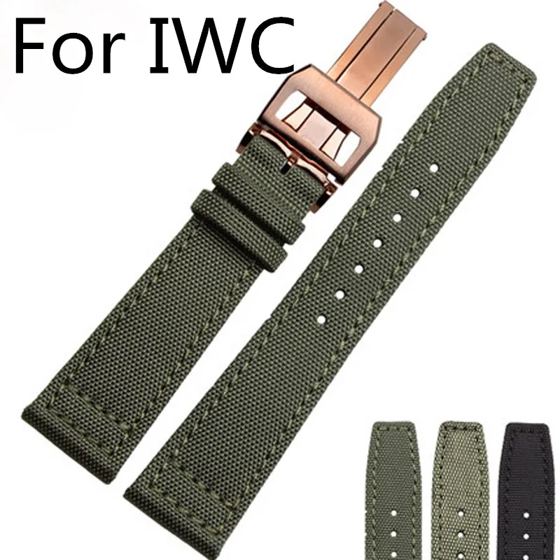 

20MM 21MM 22MM Black Army Green Nylon Canvas Watch Strap With Butterfly Development Folding Buckle For IW C Watch With LOGO