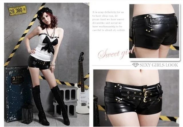 DJGRSTER 2017 summer Sexy Black Pu Leather Shorts Slim